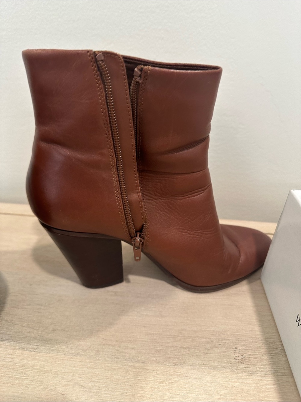 Steve Madden Chestnut Brown Leather Ankle Boots with Block Heel - Picture 7 of 8